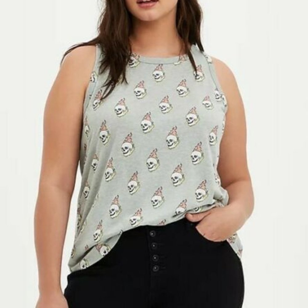 NWT Torrid 4 (4X) Grey Skull High Neck Punk Tank Top